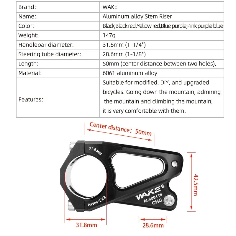 ملحقات الدراجة الجبلية Wake MTB ذات الجذع القصير من سبائك الألومنيوم خفيفة الوزن وعالية القوة لركوب الدراجات BMX #2