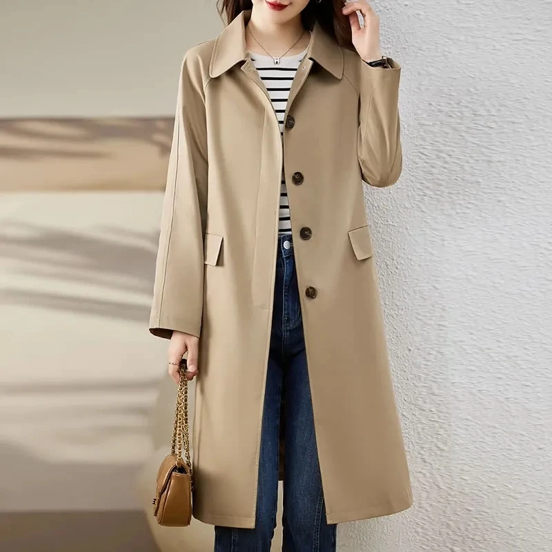 Koreaanse Lente Kleding Dame Met Voering Clodjack 2024 Vrouwen Mid Length Versie Windjack Nieuwe Vrouwelijke Lange Mouwen Outcoat