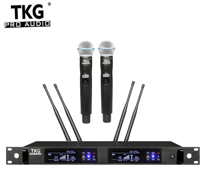 

TKG True Diversity 626-668mhz 780-822mhz QLX-24D dual channel microphone system wireless microphone professional with 4 antenna