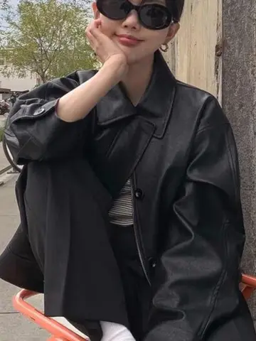멋진 블랙 가죽 재킷 여성용 가을 긴 소매 짧은 길이 멋진 블랙 가죽 재킷 블랙 가죽 재킷 블랙 가죽 재킷