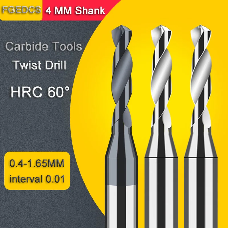 Solid Carbide Twist Drill Bits For Cnc 0.4-0.23-1.65mm Metal Working Tools Hard Tungsten Steel Drilling Mini Drill Bit 4MM Shank