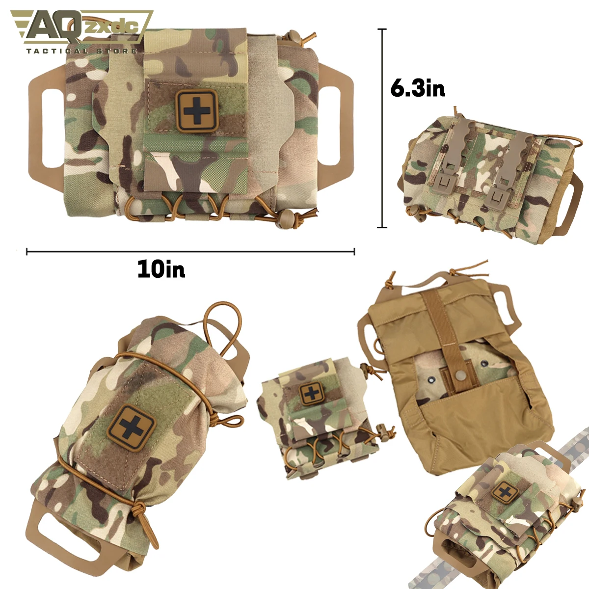 Tactical Battle Belt with Quick Holster & Fast 9mm+5.56 Double Magazine Bag & Medical Pouch & Dump Bag for Outdoor Airsoft Games