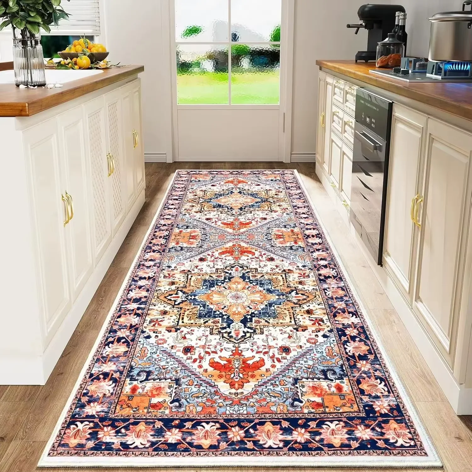 

Vikama Bohemian Flannel Carpet Kitchen Carpet Retro Corridor Floor Carpet Large Area Carpet Sofa Waterproof Home Decoration