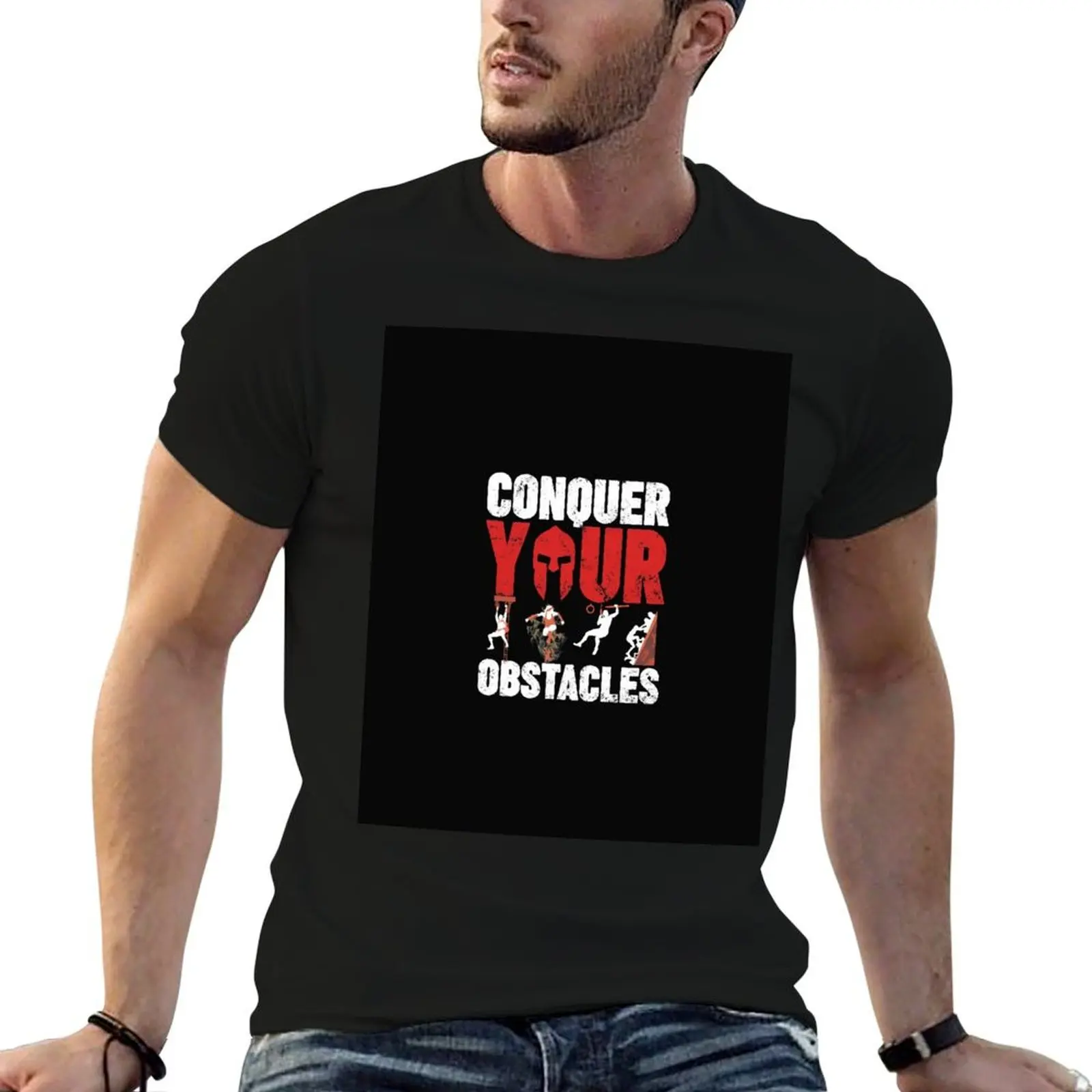 T-shirt Spartan Conquer Your Obstacle pour hommes, t-shirts graphiques pour hommes, t-shirt coupe slim