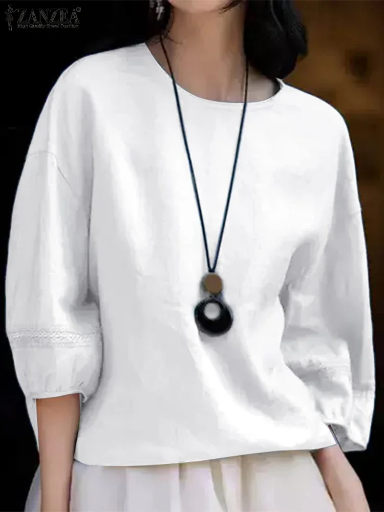 

ZANZEA Women Stylish Blouse 2025 Autumn Puff Sleeve Solid Color Elegant Shirts Fashion O-Neck Casual Tops Vintage Blusas Mujer