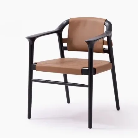 

Solid Wood Dining Chair Household High-end Tea Table Island Table Saddle Leather Chair