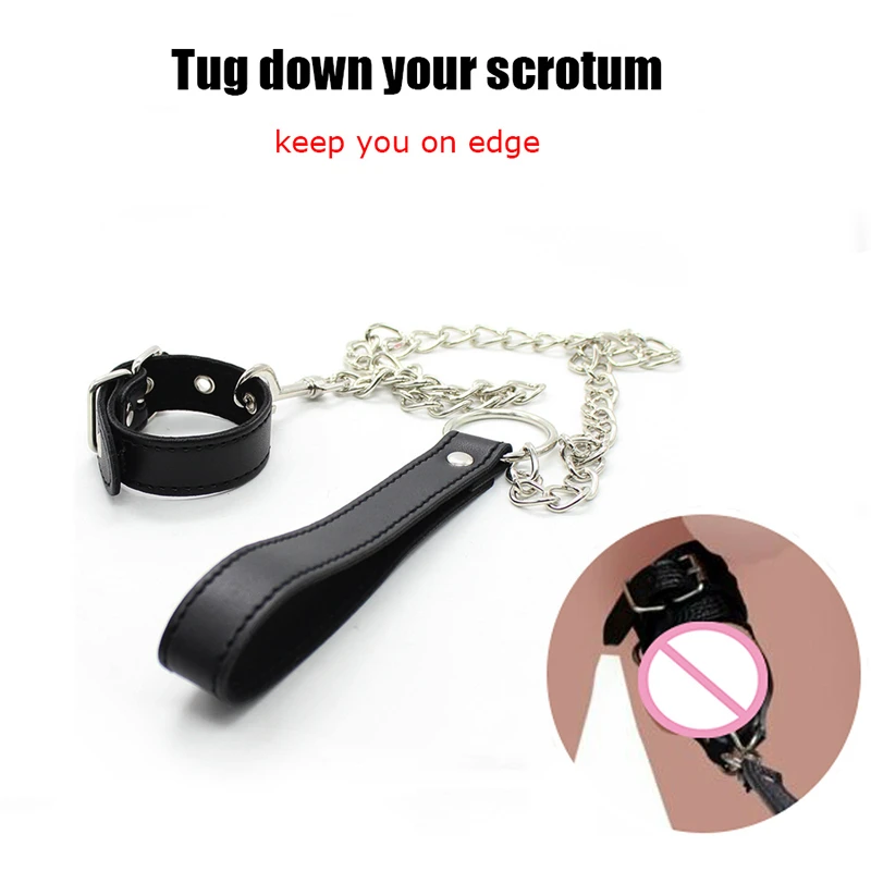 Penis Ring Bondage Cock And Ball Chastity Cage Leather Scrotum Leashes Sex Toys For Men BDSM Sex Shop Leather Chastity Cage