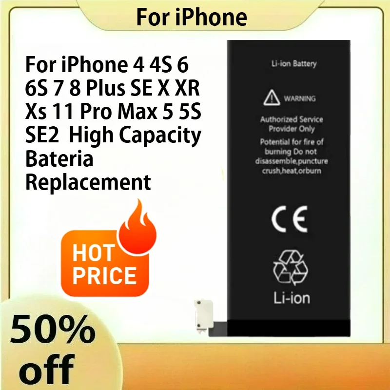 

Battery For iPhone 4 4S 6 6S 7 8 Plus SE 5 5S SE2 High Capacity Bateria Replacement