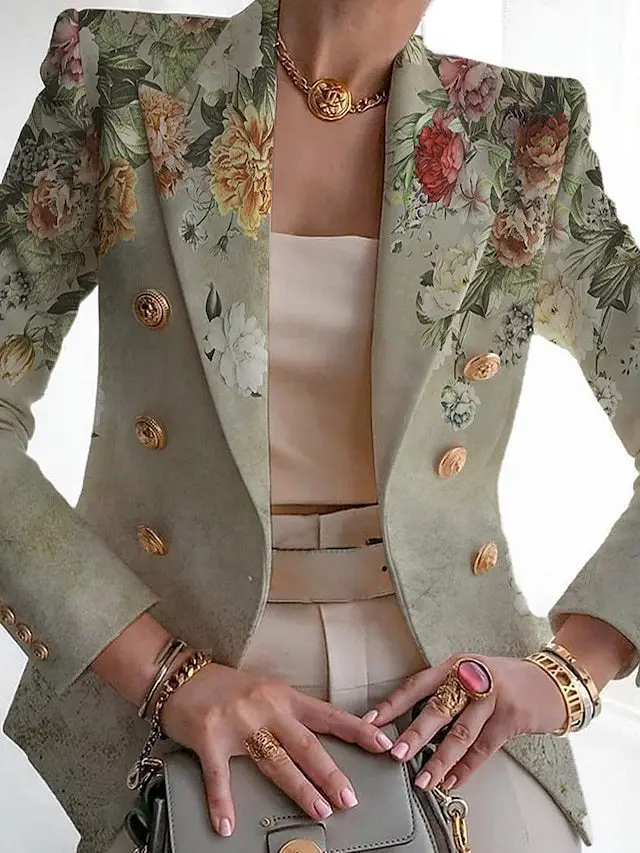 Fato pequeno estampado feminino, blazer de escritório pendulares, roupas de beleza feminina, moda, outono, 2023