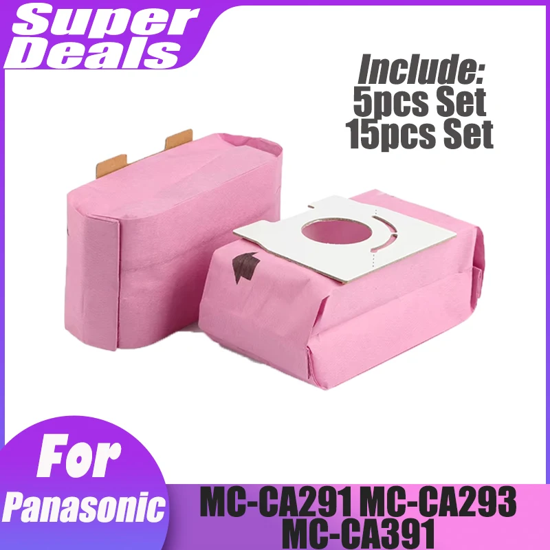 5PCS 15PCS Pink Paper Dust Bags Vacuum Cleaner Accessories For Panasonic MC-CA291  MC-CA293  MC-CA391 etc