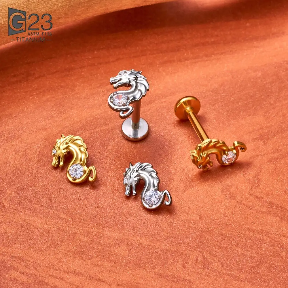 G23 Titanium Internal Thread Labret Stud Scorpion Dragon Bat Wing 16G CZ Flat Back Lip Tragus Helix Ear Piercing Body Jewelry