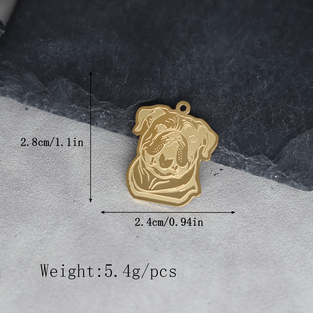 2pcs No Fade Real Gold Plated Cute Bulldog Stainless Steel Pendant Charms for Jewelry Making Necklace Kids Gifts DIY Accessories