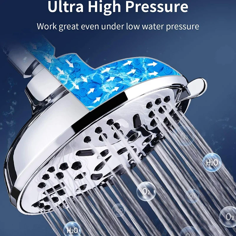 High Pressure Fixed Shower Head, Anti-Leak 9 Settings Rainfall Showerhead With Massage Spa, Chrome Face, Adjustable