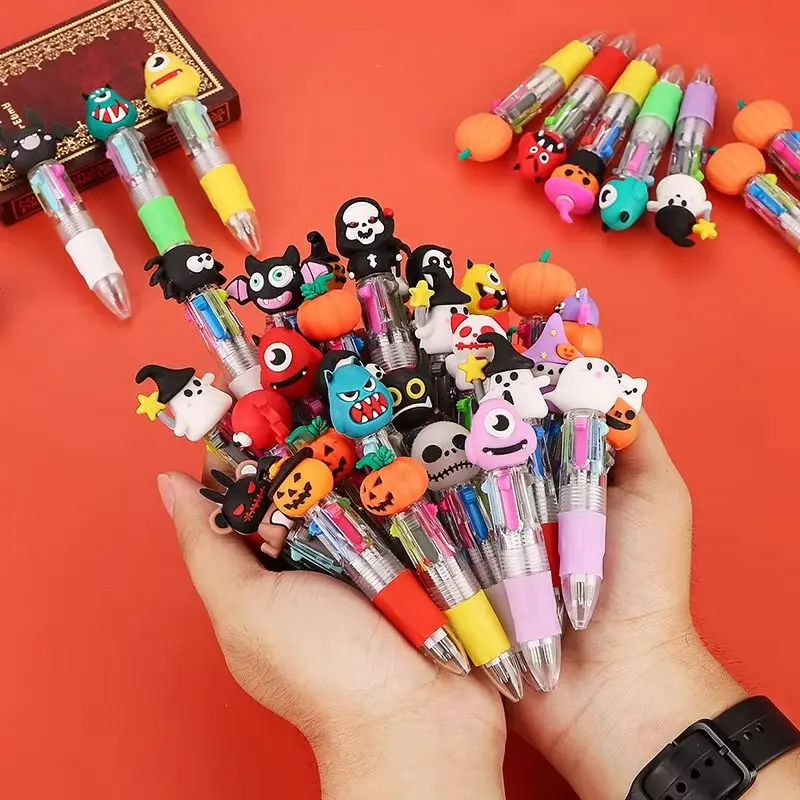 

50Pcs/Lot Halloween Four-color Mini Ballpoint Pen Cute Cartoon Ghost Pens Gift for Kids School Students Stationery Wholesale