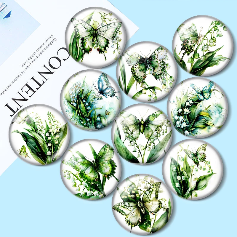 

Lily of the Valley Butterfly 10pcs 12mm/18mm/20mm/25mm Round photo glass cabochon demo flat back Making findings