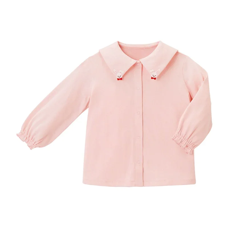 Autumn  Girls' Shirts Cartoon Rabbit Embroidery blouse Long Sleeve Shirt Versatile Undercoat Japanese Style  Kids Blouses 1-7Y