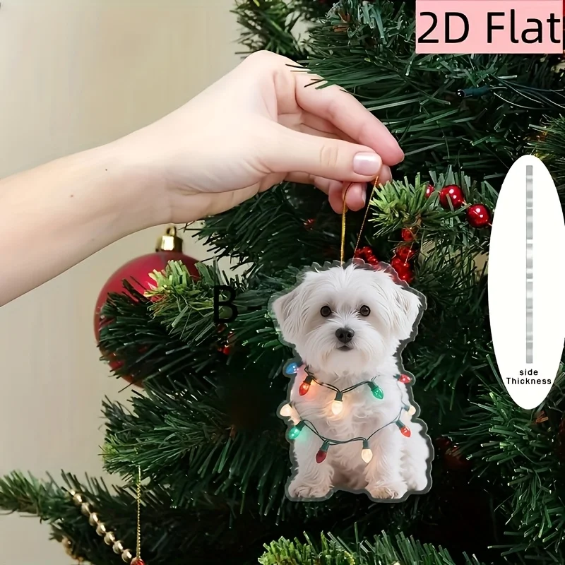 3pcs Acrylic 2D White Puppy Dog Christmas Ornament Gold Thread Pendant DIY Christmas Tree Decoration 2027 New Year Gift