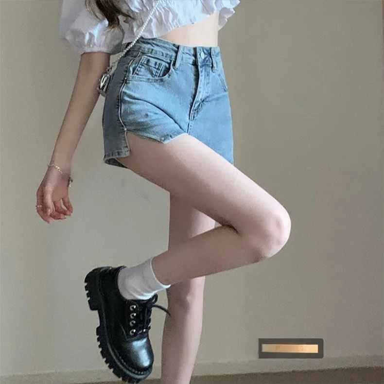 High Waist Slim Fit Blue Jeans Shorts Women's Side Slit Hot Pants New 2026 Stylish Versatile Casual High Quality Denim Shorts