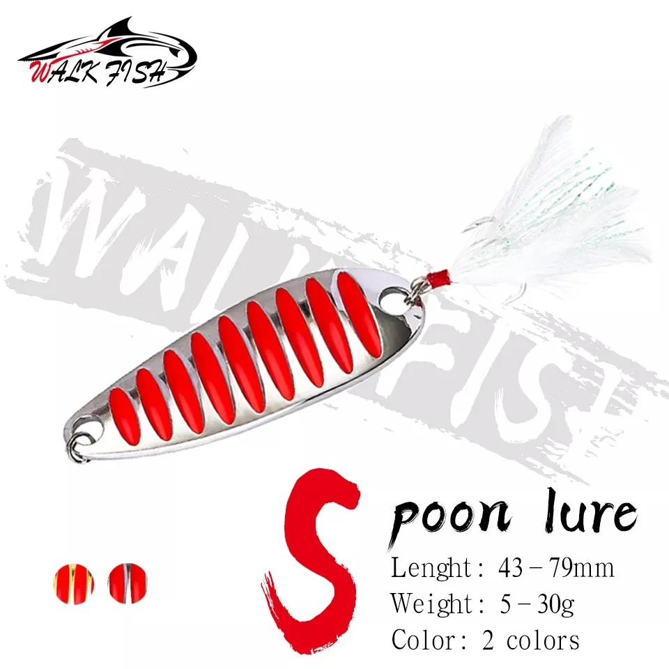 WALK FISH 5g 7g 10g 15g 20g 30g Fishing Lure Spoon Lure Sequins Baits With Feather Treble Hook Metal Baits For Sea Fishing