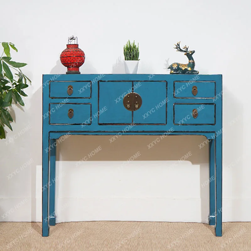 Classical painted entrance table solid wood retro old strip case tenon and mortise design decorative cabinet