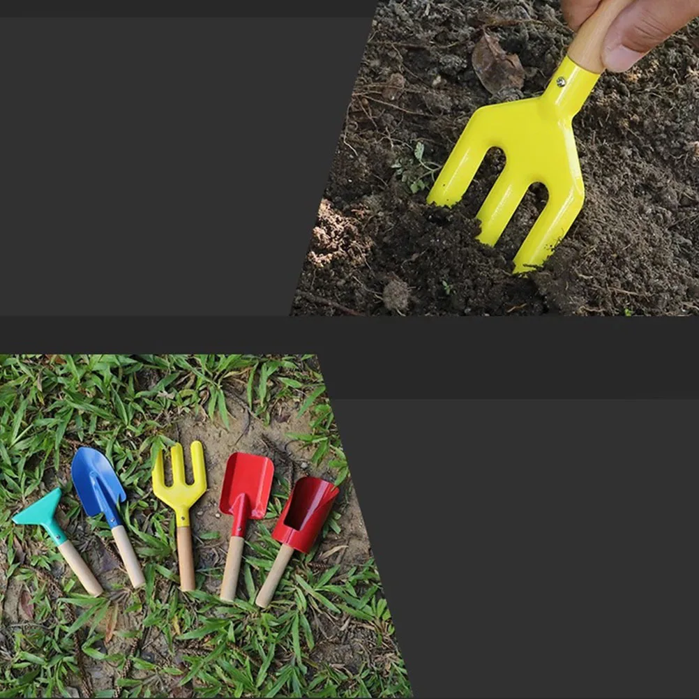 Ensemble d'outils de jardin pour enfants, 5 pièces, manche en bois, Mini pelle râteau Portable pour activités de plantation en plein air, travail de jardin, apprentissage par