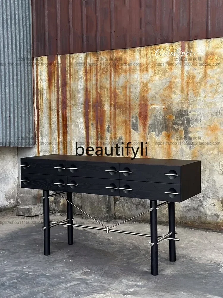 2003Nordic entrance table French solid wood stainless steel case few light luxury storage storage display cabinet