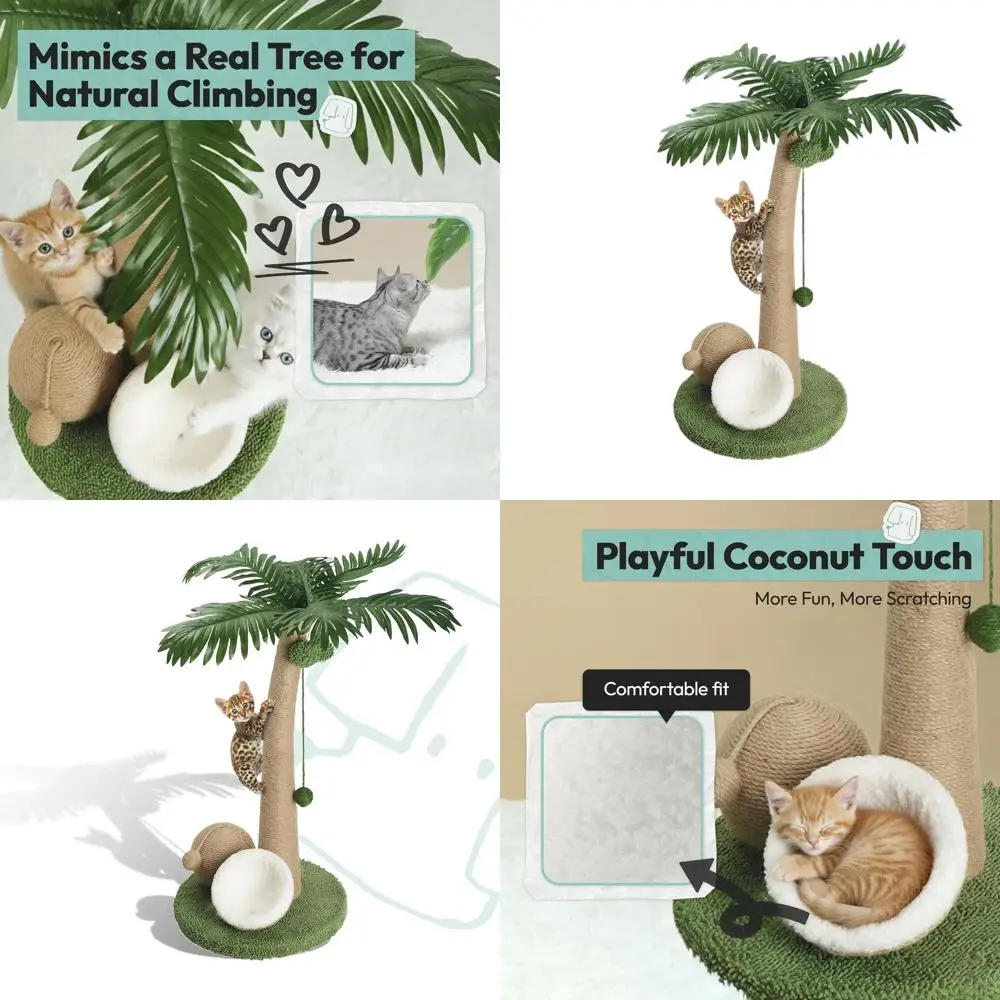 

33 Palm Tree Cat Scratching Post with Swinging Balls & Dual Coconut Toys, Stable Base, Jute for Indoor Cats