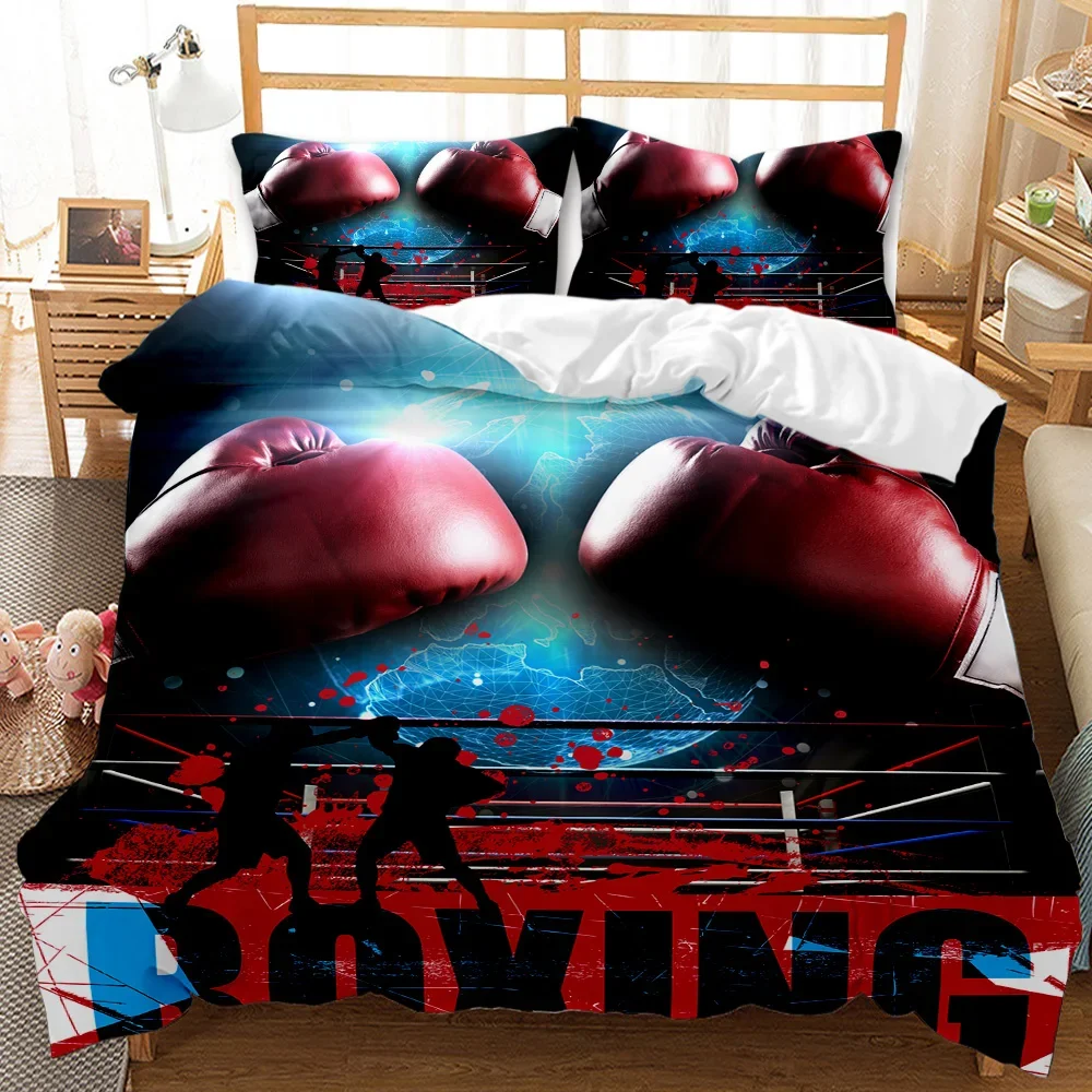 Boxing Gloves Duvet Cover Queen/King Size For Kids Teens Boys Men Adult Sports Boxing Game Competitive Duvet Cover, Black Red