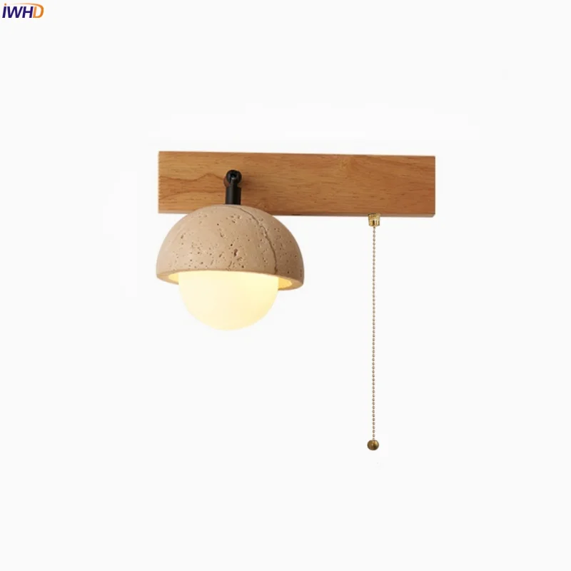 

IWHD 4W Small LED Wall Lamps Indoor Bedroom Loft Pull Chain Yellow Travertine Vintage Wabi Sabi Bathroom Mirror Light Wandlampen