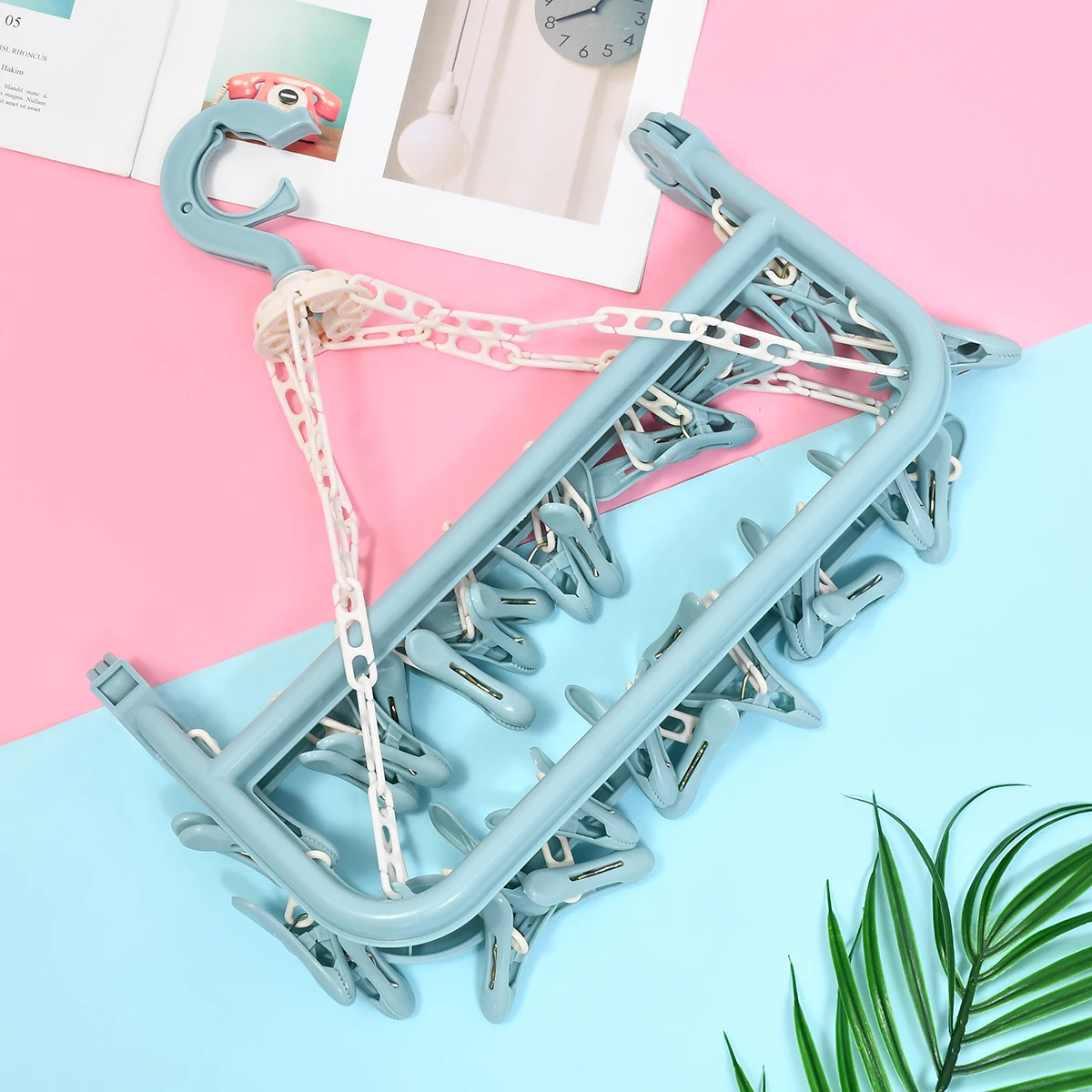 32 Peg Dryer Washing Line Airer Clothes Horse Underwear Socks Pants Hanger Children And Adults Plastic Multiple Clips