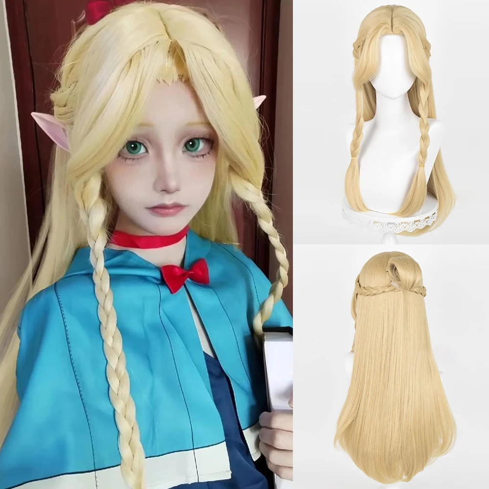Long Straight Blonde Braid Anime Game Cosplay Wig Middle Part Synthetic Fluffy Women Hair Heat Resistant Wig for Daily Party