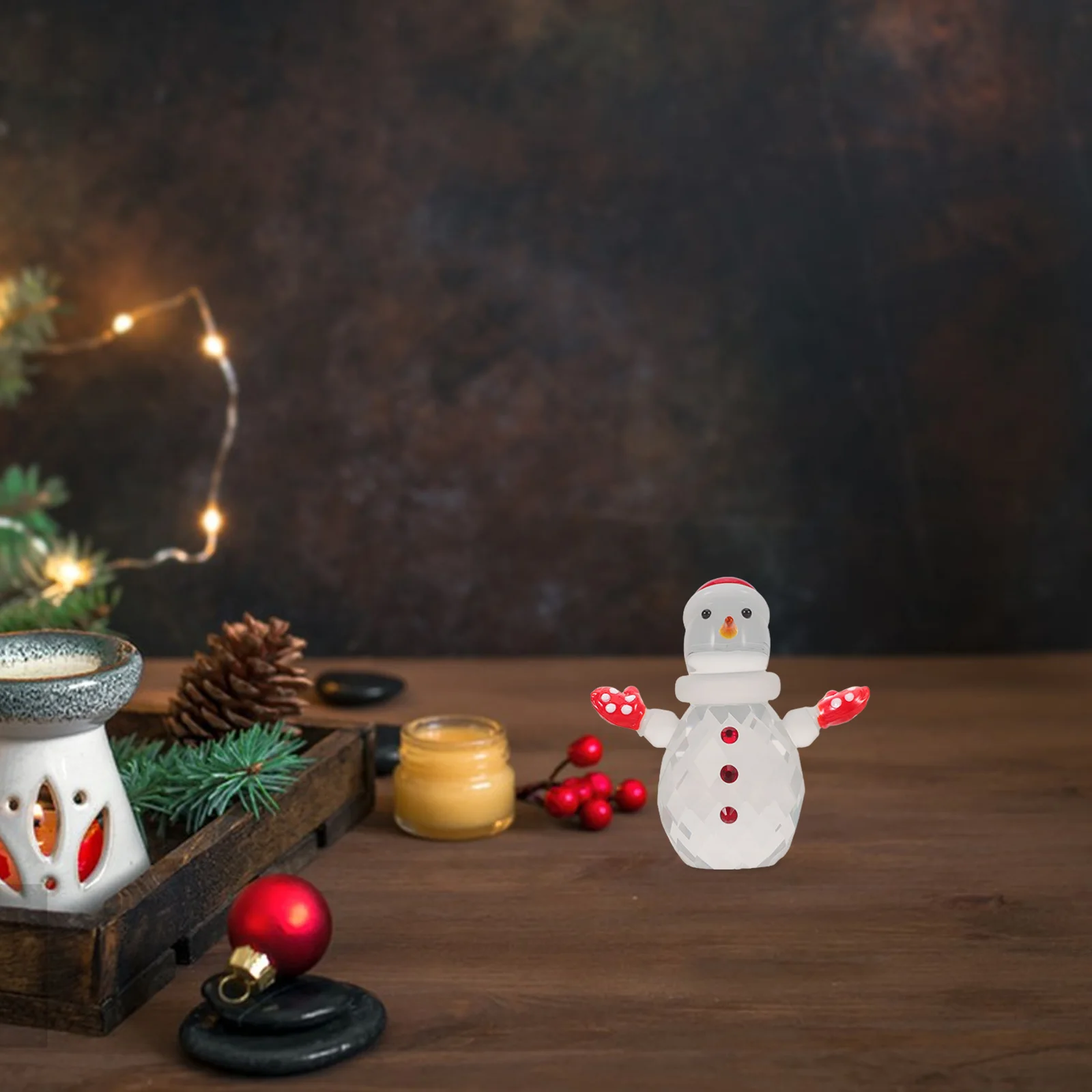 

Crystal Snowman Mini Decoration: Unique Festive Centerpiece for Indoor Home Office Desk Fairy Garden Elegant Holiday Tabletop