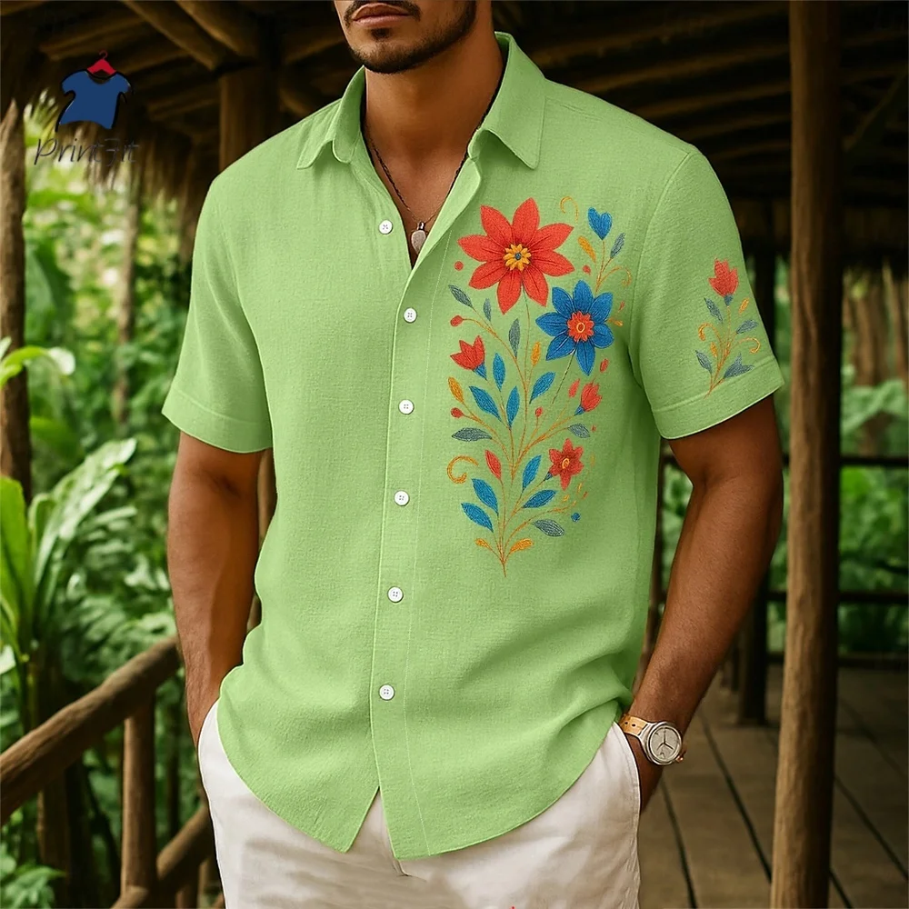 

Mens Summer Beach Button Down Shirt Floral Casual Holiday Yellow Pink Navy Green Lapel Shirt Men's shirts Men's clothing