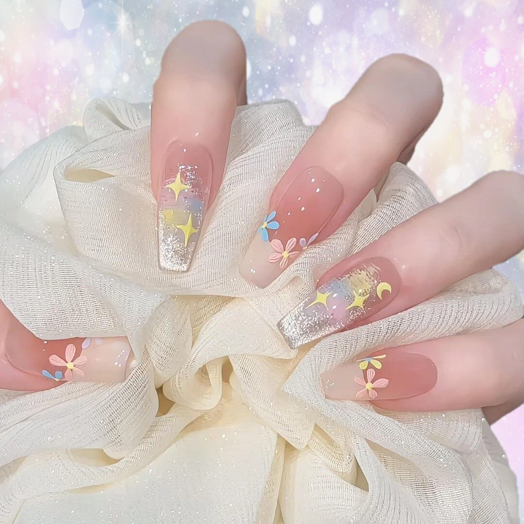 

10PCS Handmade Wearable Nails Kit With Adhesive, Sea Fresh Style Removable False Nail, Summer Nail Decor Art, Student Girl Gifts