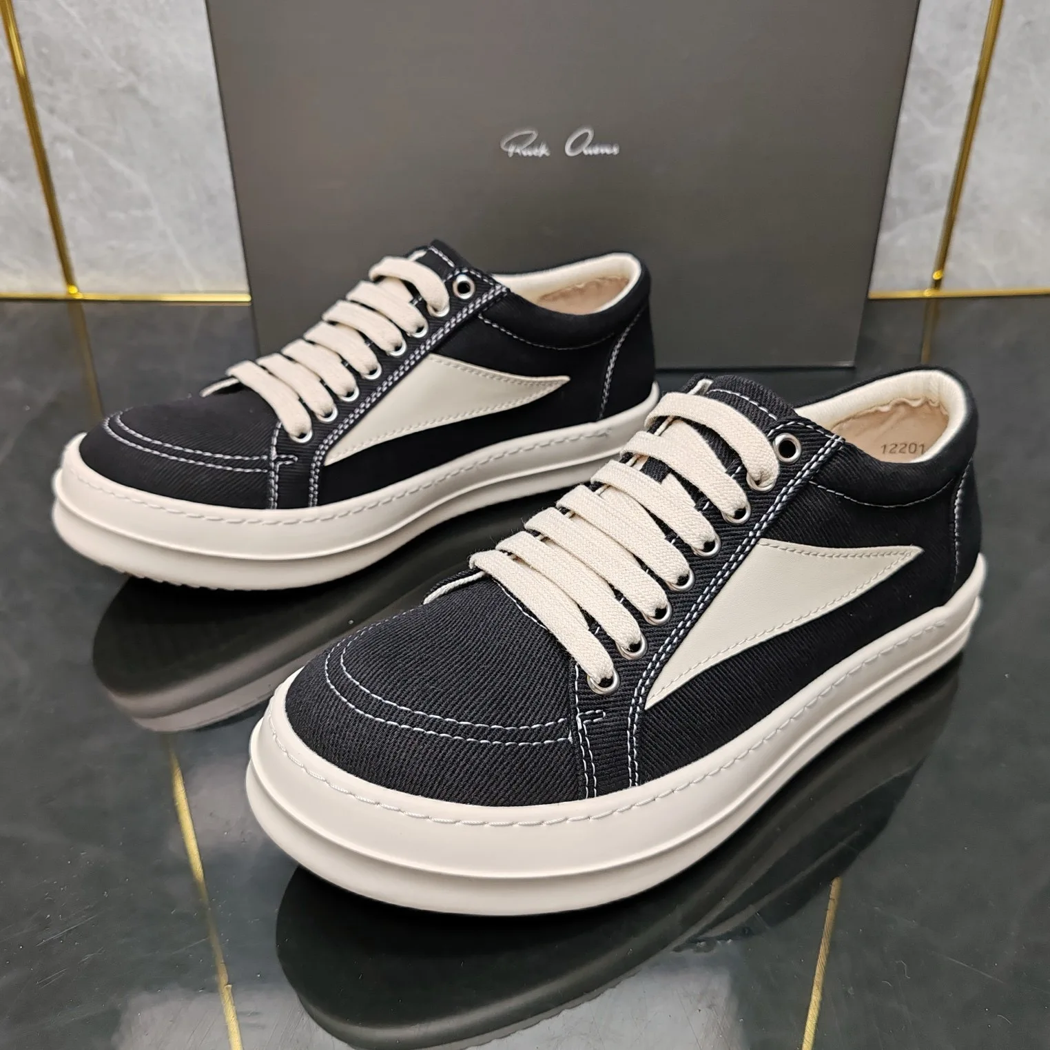 

Ricks Outdoor Luxury Black Canvas Low Top Quality Owens Men Shoe Lace Up Women Sneaker Fashion Casual Owens Design boots & Shoes