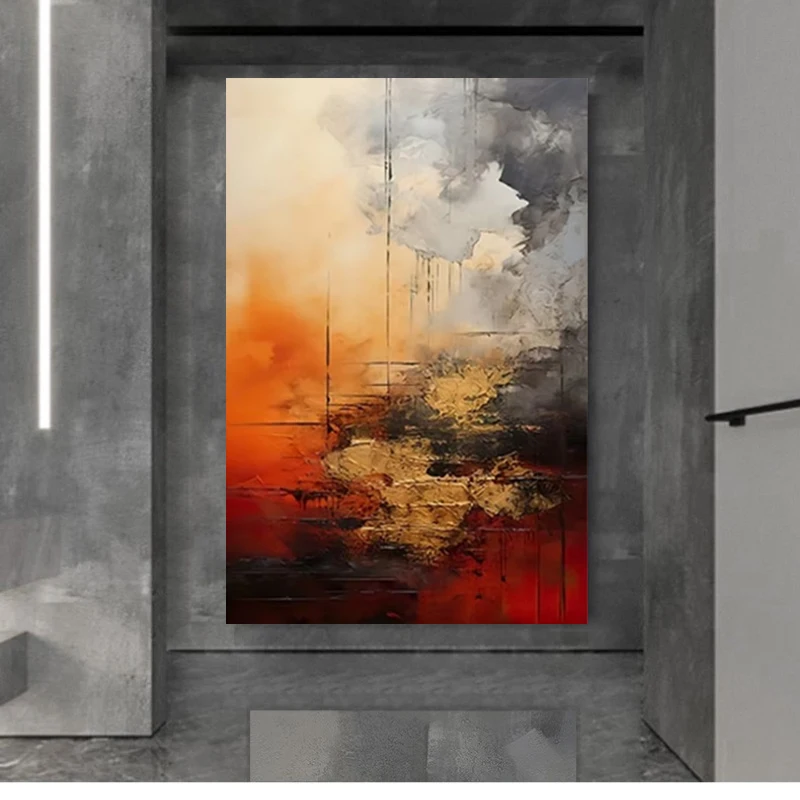 100% Hand Drawn Abstract Oil Painting on Canvas Modern Home Golden Line Wall Art Picture Large Mural for Living Room Decor Paint 3