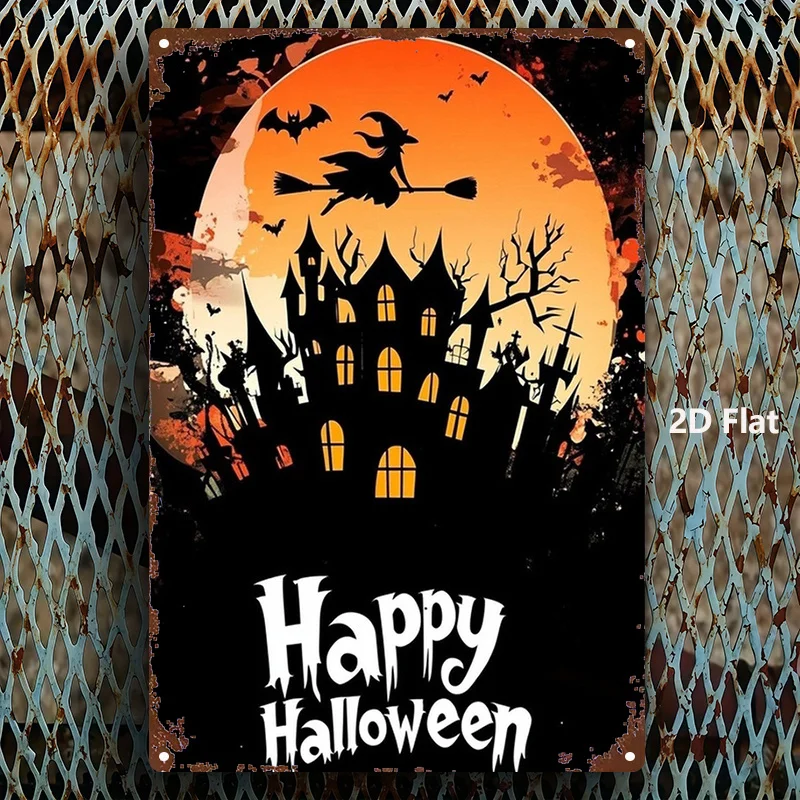 CIFBUY Vintage Aluminum Wall Art Waterproof Pumpkin Lantern Witch Silhouette Decor For Home Bar Garage Club Restaurant Cafe