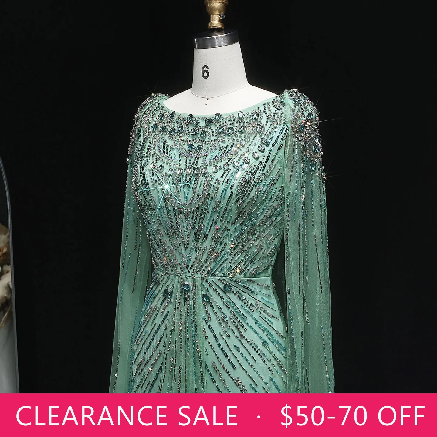 Sharon Said Dubai Lilac Scoop Neck Heavy Beaded Evening Dress with Long Cape Sleeves Women Wedding Party Gown SS549 Customized