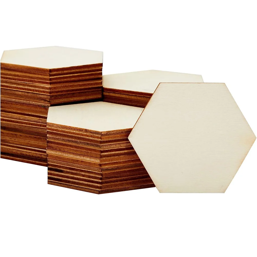 

30PCS Unfinished Wooden Hexagon Pieces for DIY Crafts 3 Inch Cutouts for Wood Burning Painting Wall Decorations