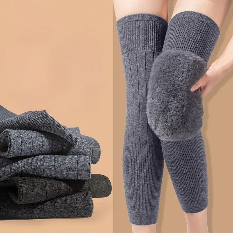 Protectores de rodilla de cachemira gruesa con forro polar para calidez, protección de rodilla resistente al frío para otoño e invierno, unisex