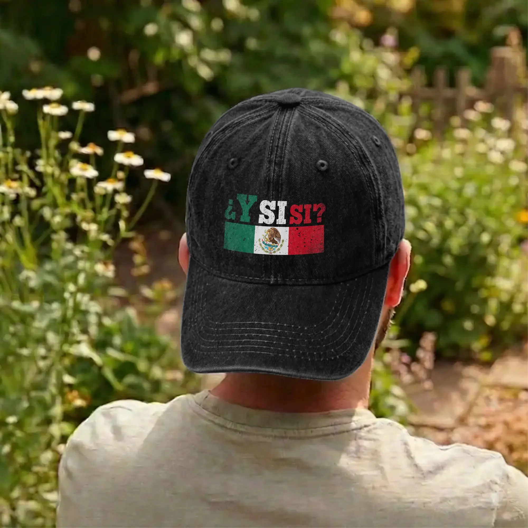 Casquettes de baseball classiques unisexe avec citation espagnole Y Si Si optimiste, drapeau du Mexique, en jean vieilli, casquette de soleil réglable pour l'extérieur