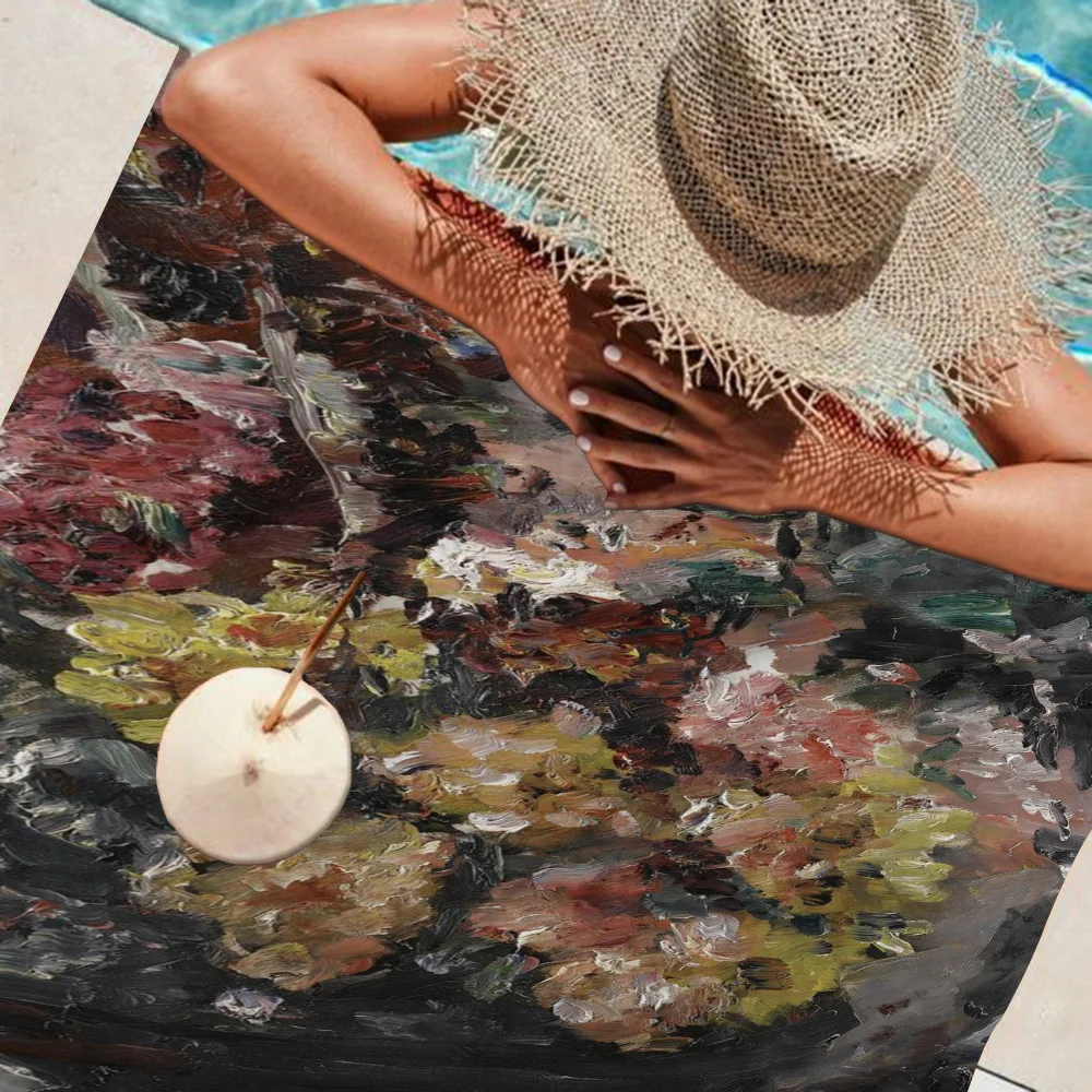 Big Flower Oil Paintings Microfiber Beach Towel Absorbent Quick Dry Soft Yoga Swimming Resort Mountain Climbing Towel