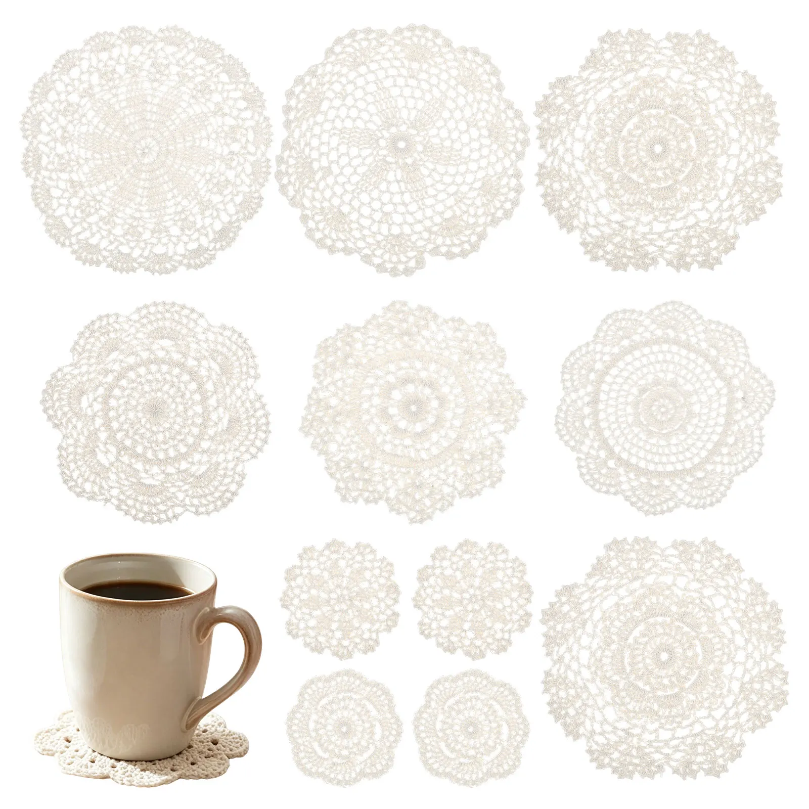4/11Pcs Vintage Lace Placemat Hand Crocheted Cotton Crochet Table Place Mat Breathable Round Crochet Doilies for Home Decoration