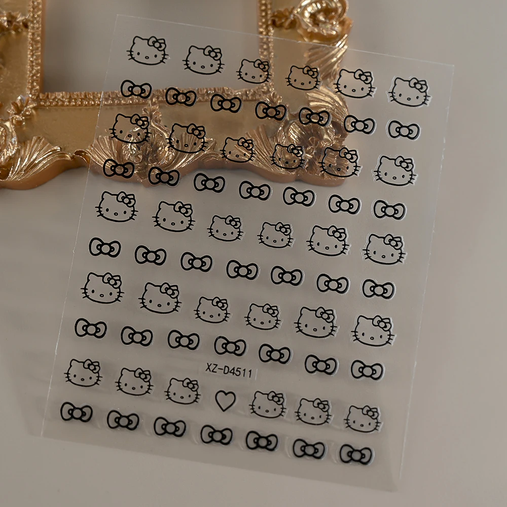 1pcs สีแดง Hello Kitty 3D การ์ตูนสติกเกอร์เล็บ Self-Adhesive วันวาเลนไทน์หัวใจริมฝีปากเล็บ Decals ดอกไม้ตกแต่งเล็บ