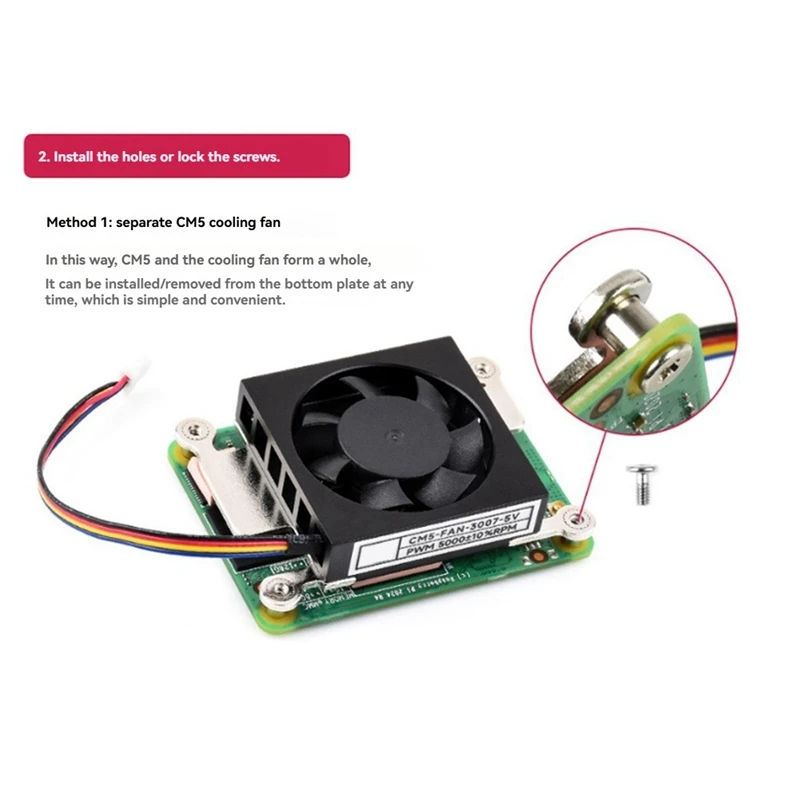 Ventilador de refrigeración CM5 para módulo de cómputo Raspberry Pi 5 de poco ruido con cinta conductora de calor CM5-FAN-3007-5V