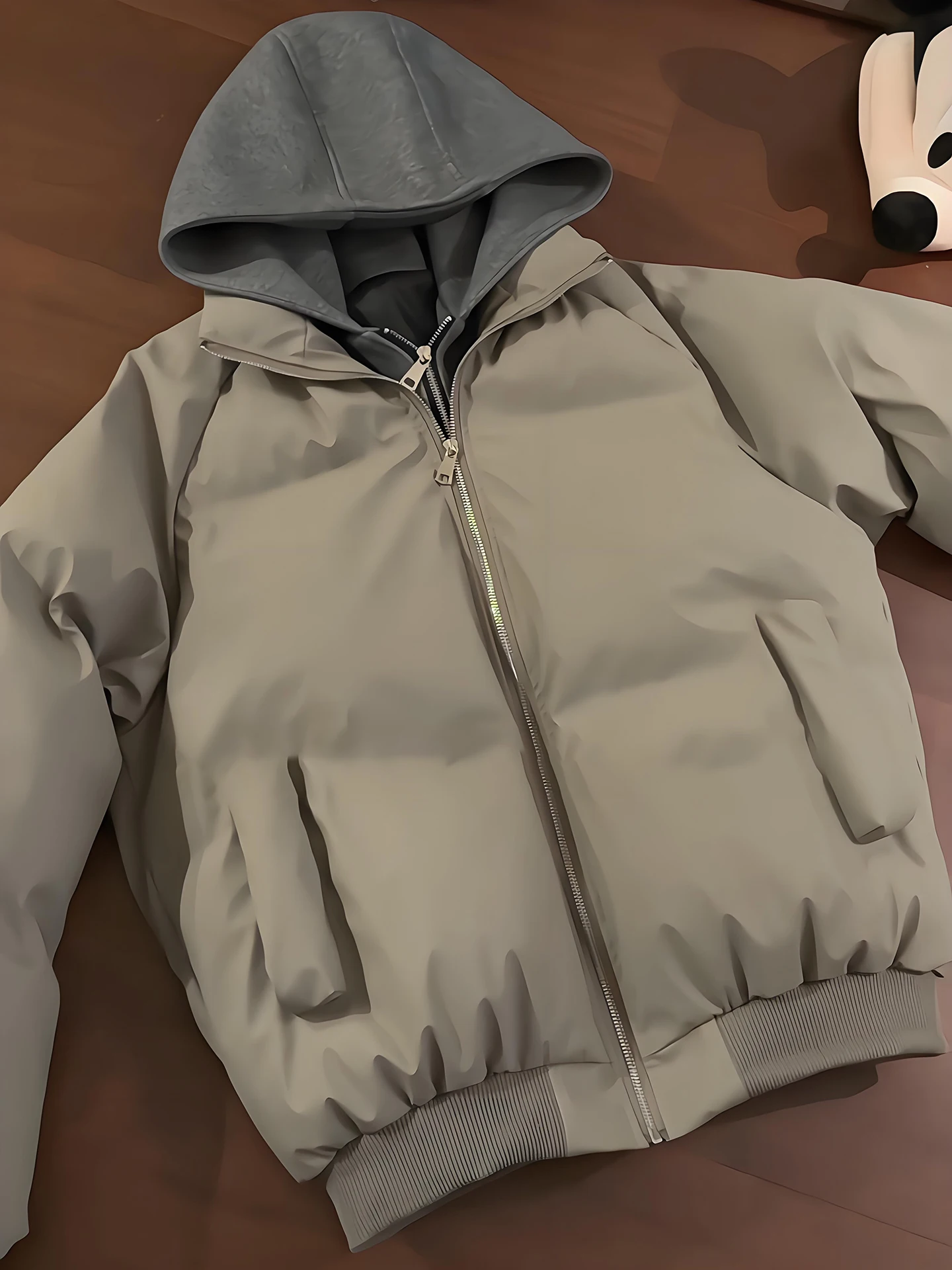 

Men's Thiened American Sle Hooded PU Leather down Cotton Jaet Double Zipper Bread Coat Warm Casual Outerwear Coat