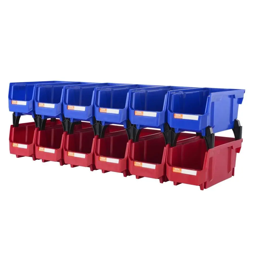 

Durable Stackable Plastic Storage Bins 11x5x5 Inches Blue Red 12Pack for closet Kitchen Office Pantry Organization