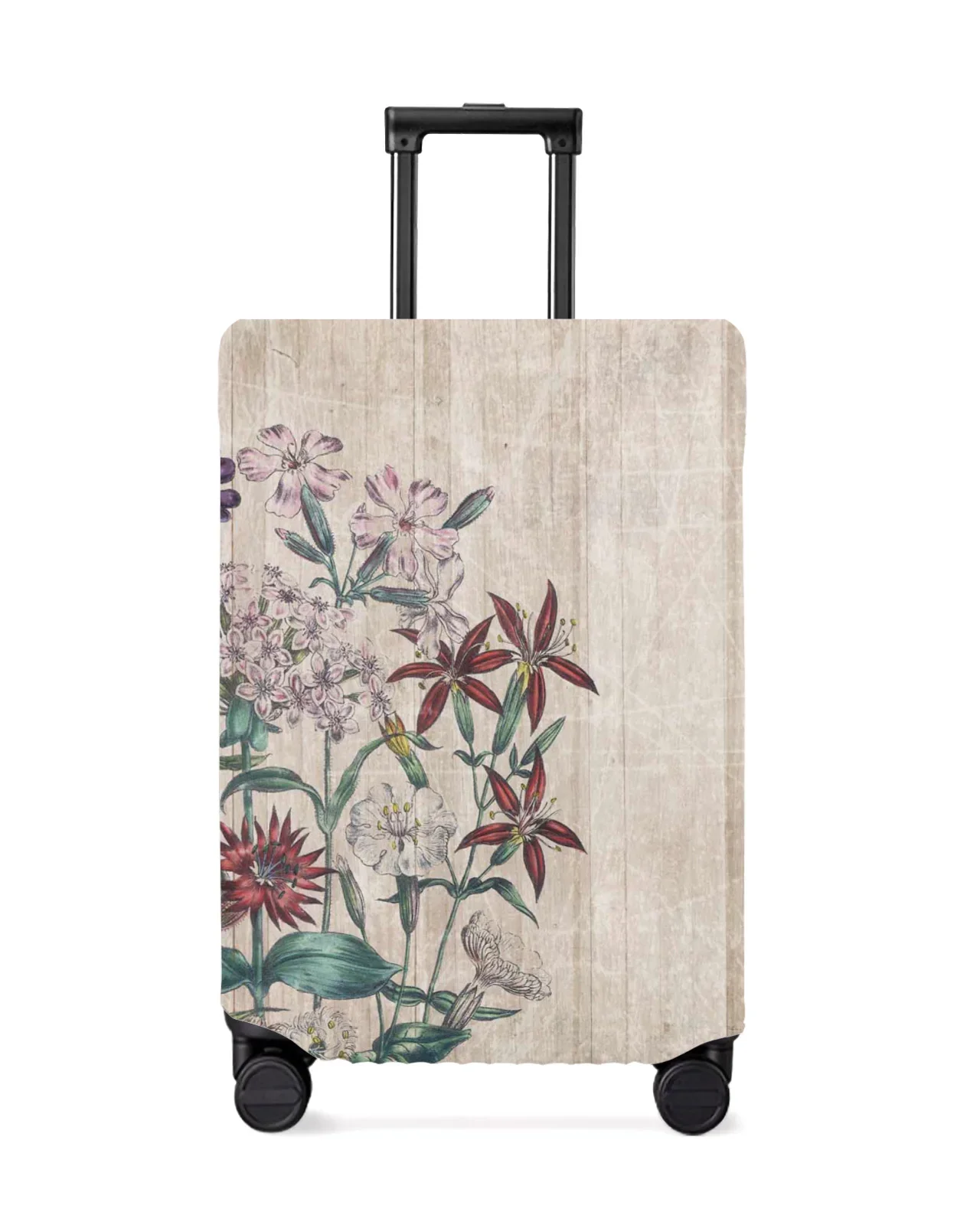 Retro Flower Wood Grain Travel Luggage Protective Cover for Travel Accessories Suitcase Elastic Dust Case Protect Sleeve