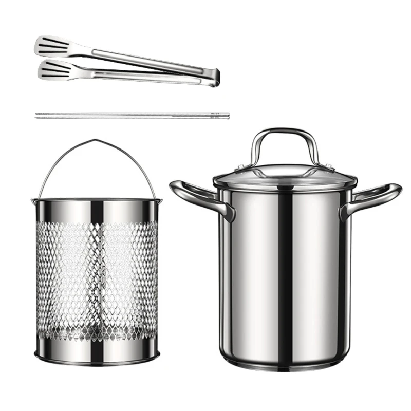 

Multifunctional Cooking Pots Practical Cooking Pots Convenient Kitchen Deep Fryer Pots Set with Lid Strainers Lid Tongs