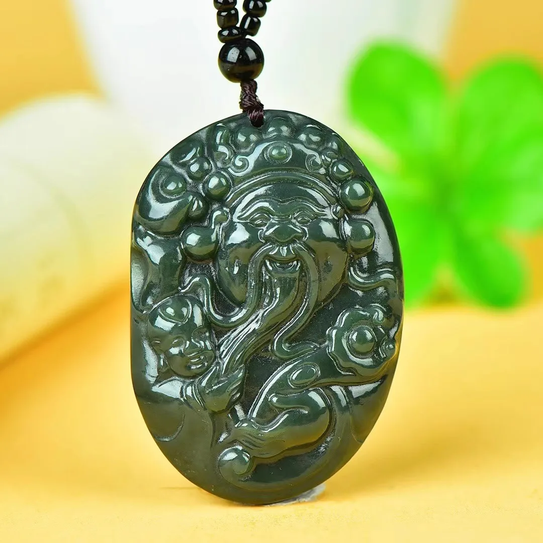 Natural Hetian Jade God of Wealth Pendant Men's and Women's Wen God of Wealth Necklace Women's PendantTalisman